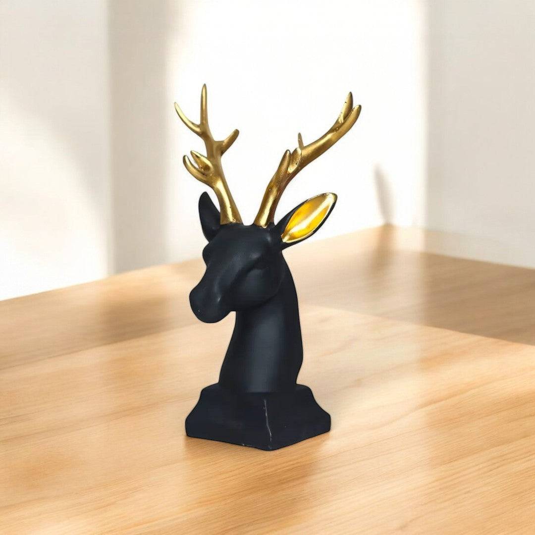 Elegant Black & Gold Deer Head Showpiece
