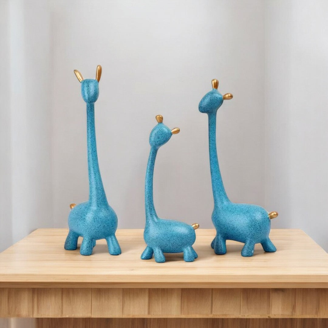 Elegant Blue Giraffe Figurine Set