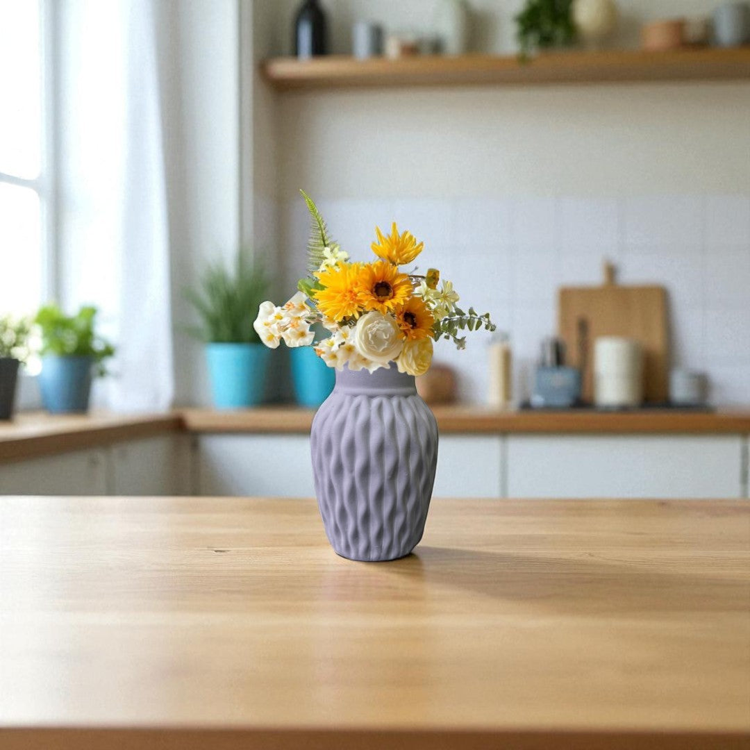 Wavy Textured Vase - Pastel Gray