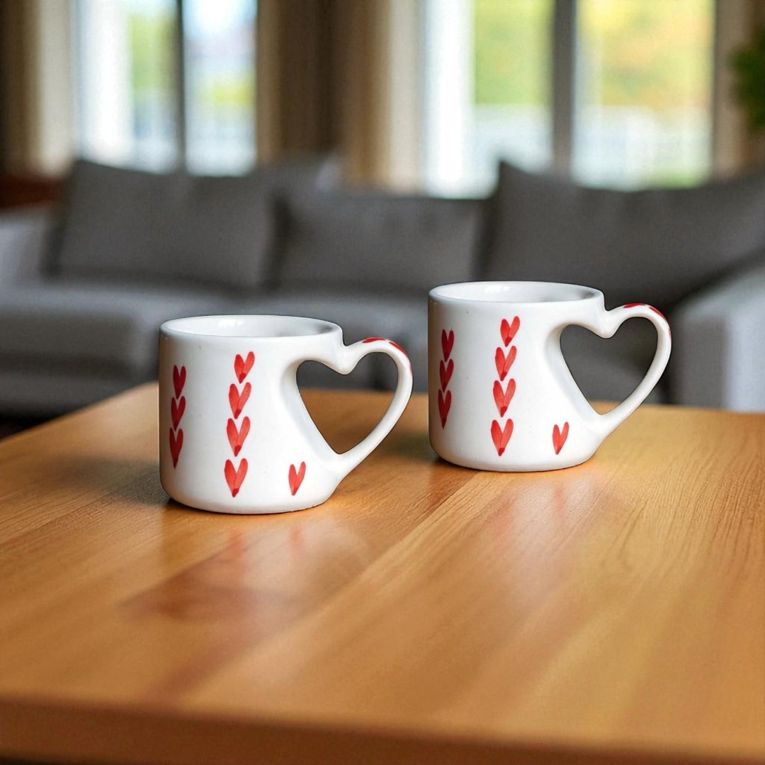 Heart Handle Ceramic Coffee Mug - Set of 2