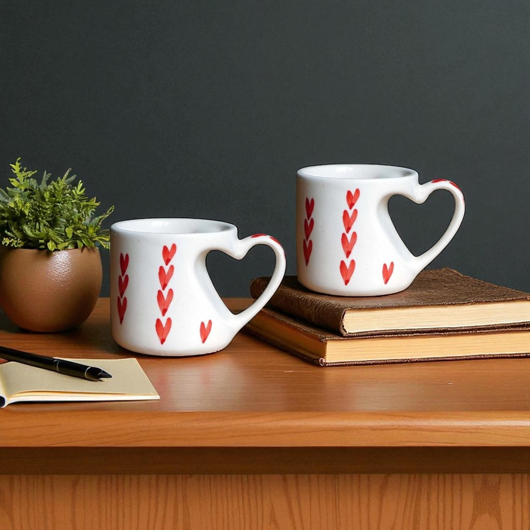 Heart Handle Ceramic Coffee Mug - Set of 2