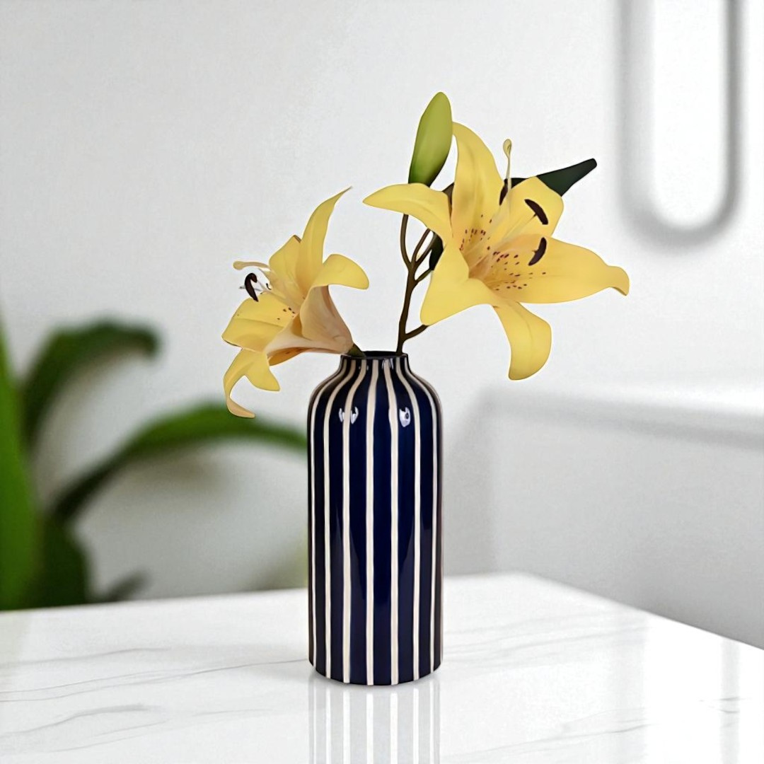 Vertical Stripe Vase - Navy Blue