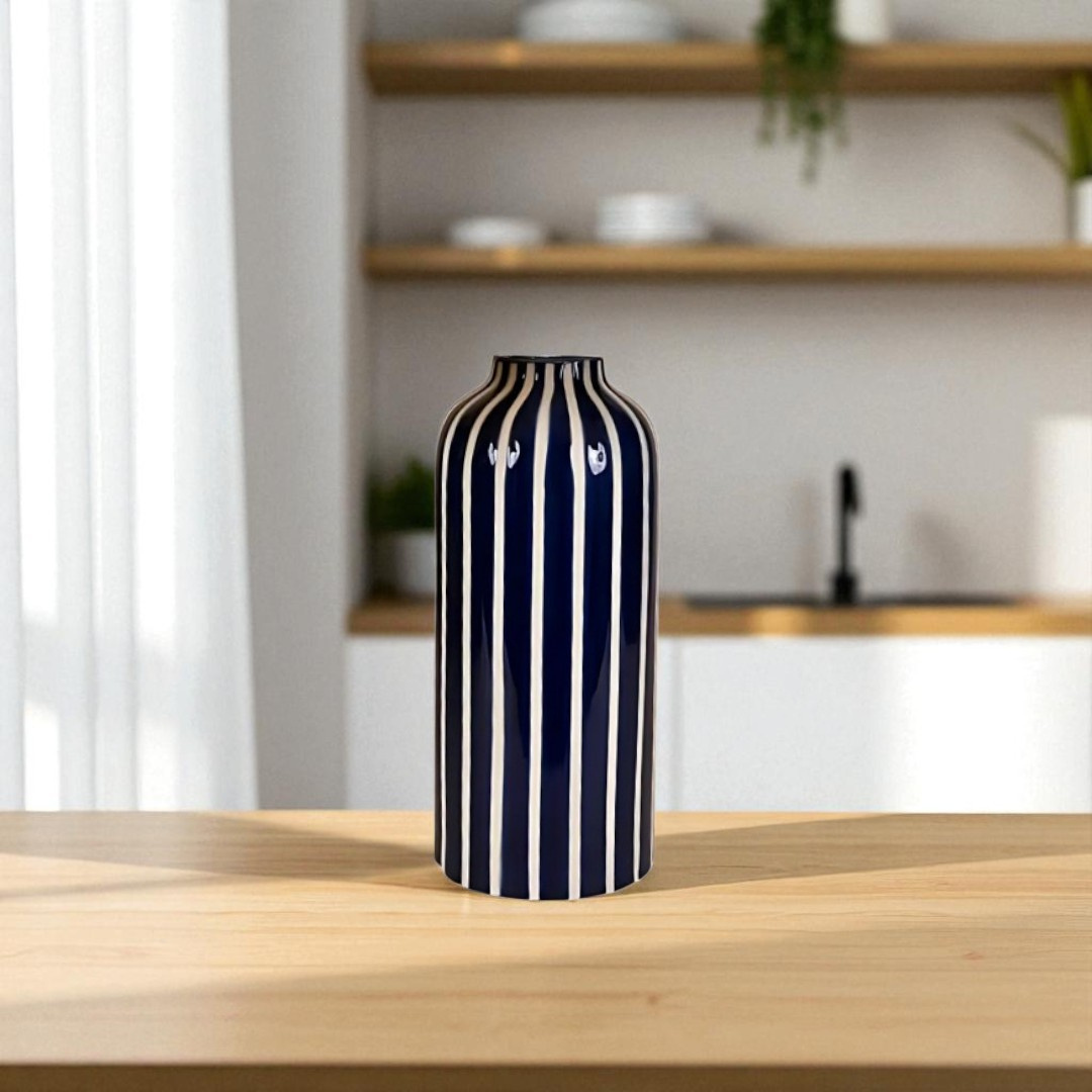 Vertical Stripe Vase - Navy Blue