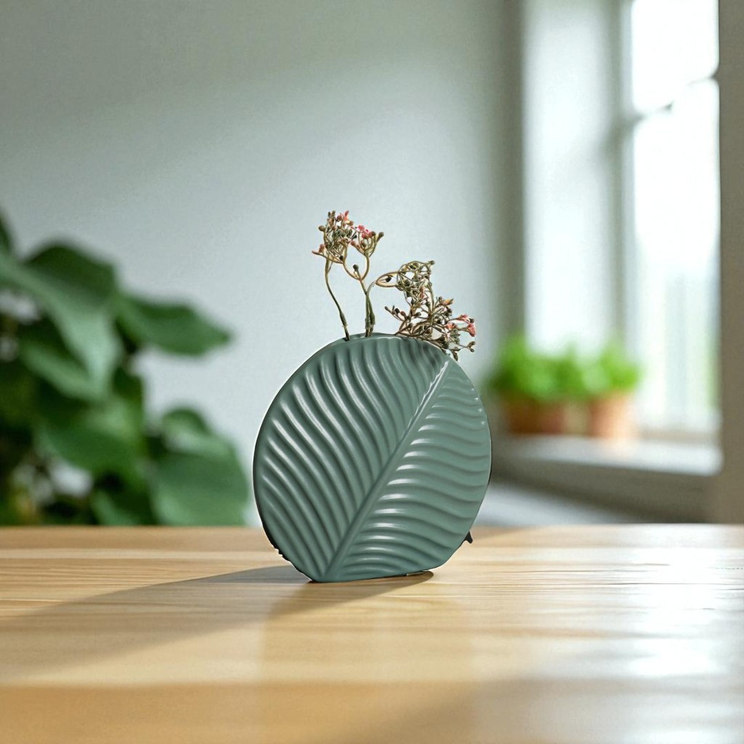 Luna Leaf Minimal Vase (Green)