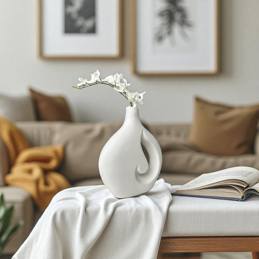 Serenity Swirl Ceramic Vase (White)