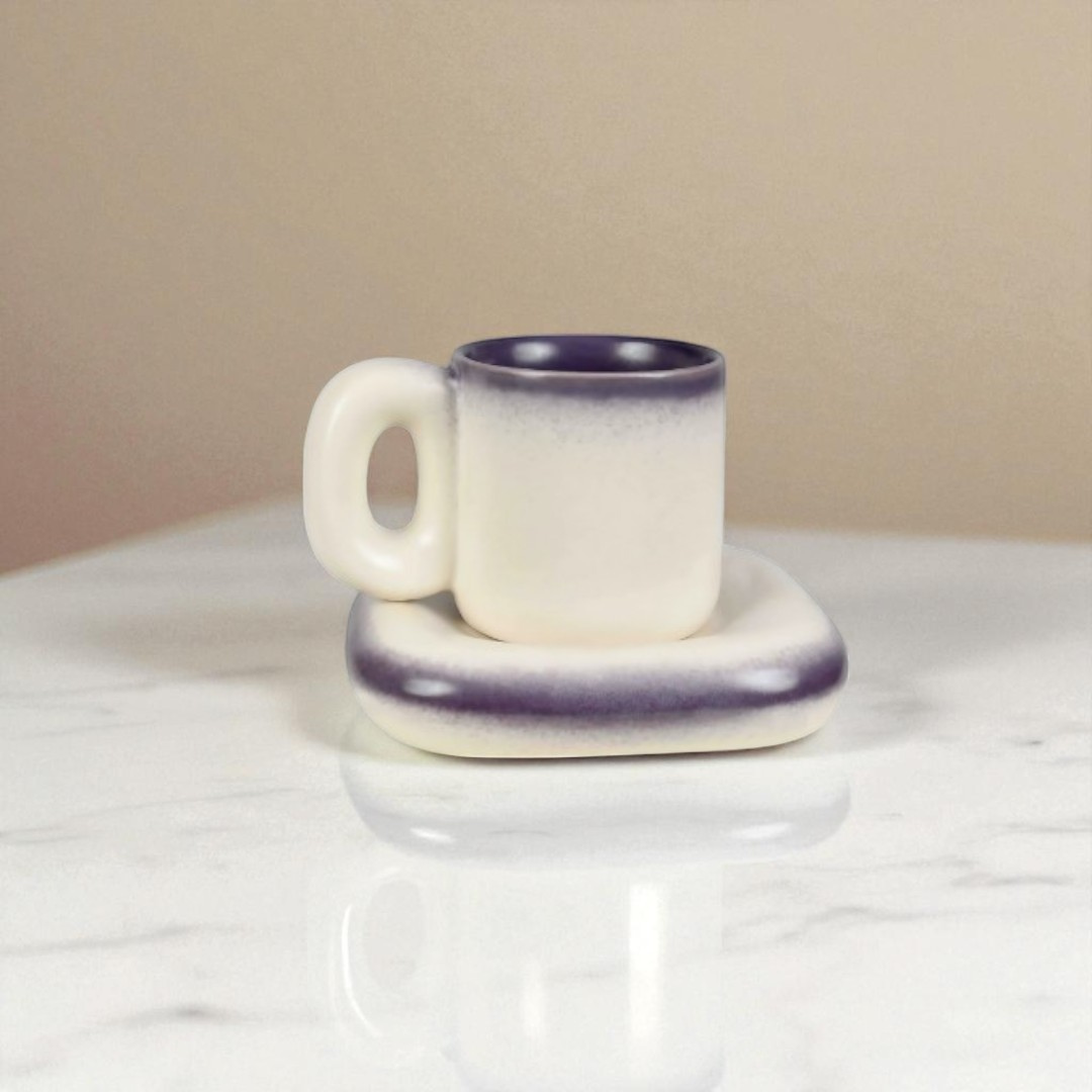 Gradient Glaze Ceramic Mug with Cushion Saucer