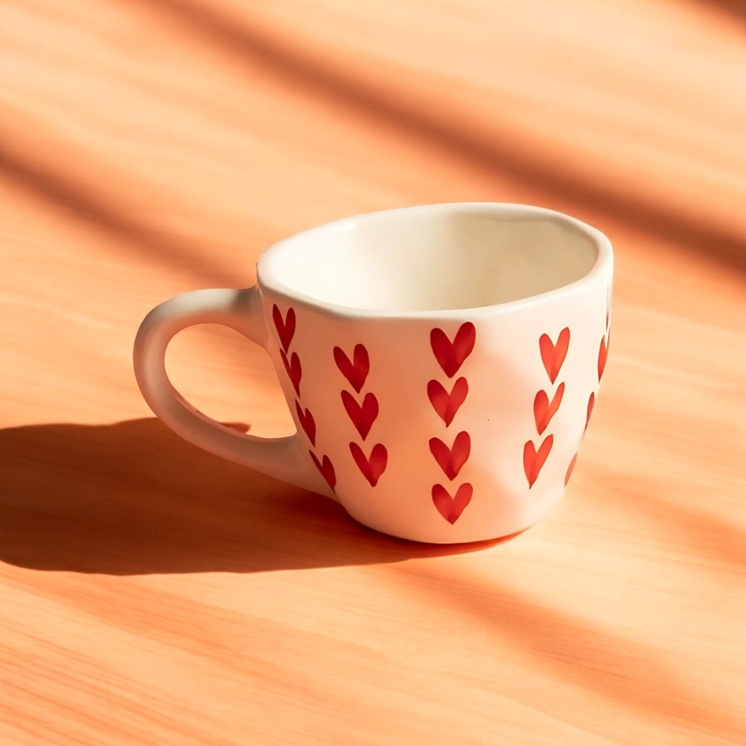 Heart Painted Ceramic Coffee Mug - Set of 2
