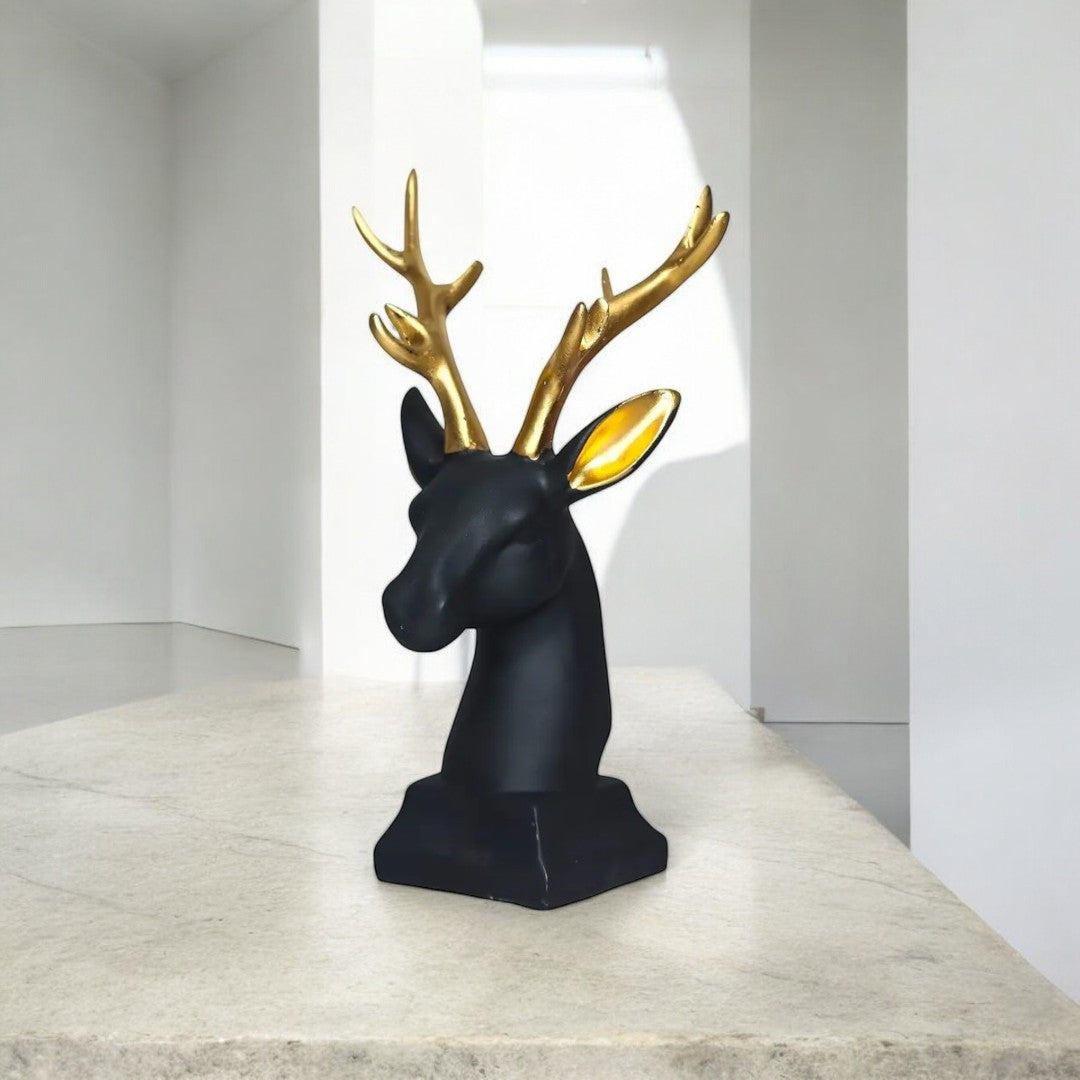 Elegant Black & Gold Deer Head Showpiece