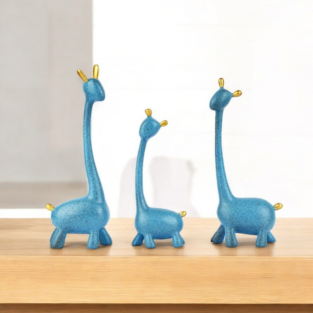Elegant Blue Giraffe Figurine Set