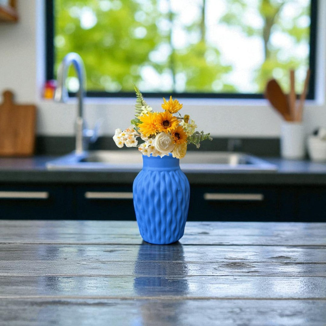 Wavy Textured Vase - Electric Blue