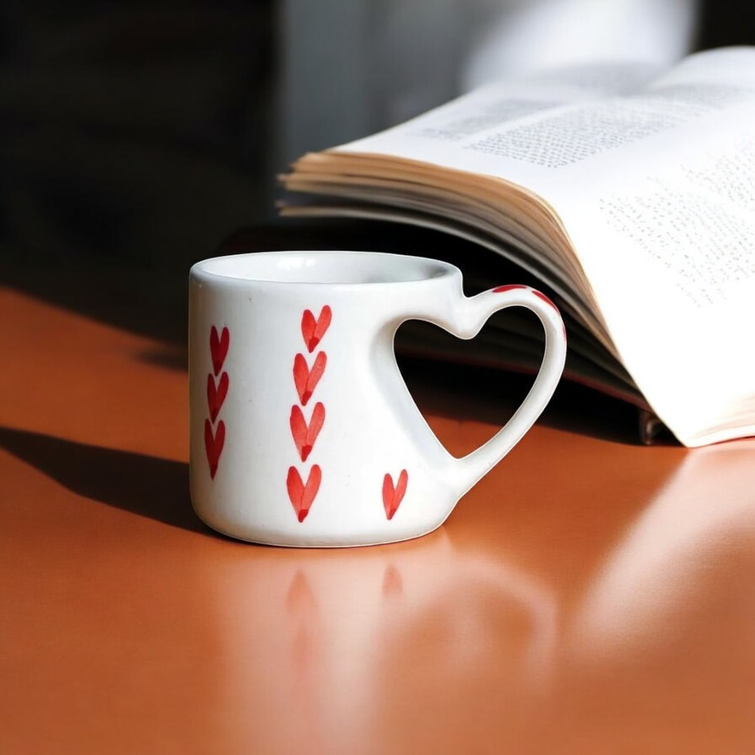 Heart Handle Ceramic Coffee Mug - Set of 2