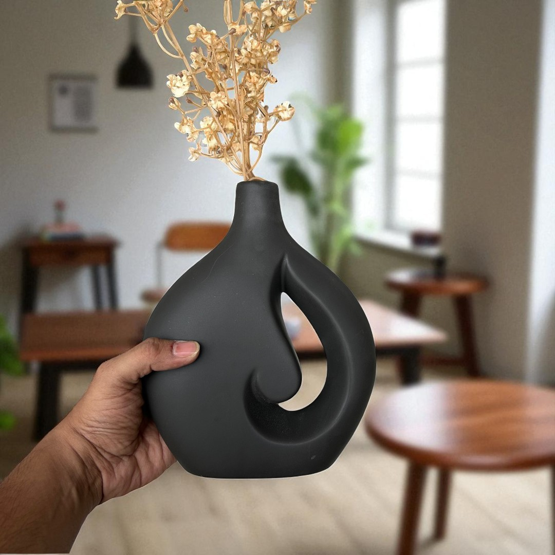 Serenity Swirl Ceramic Vase (Black)