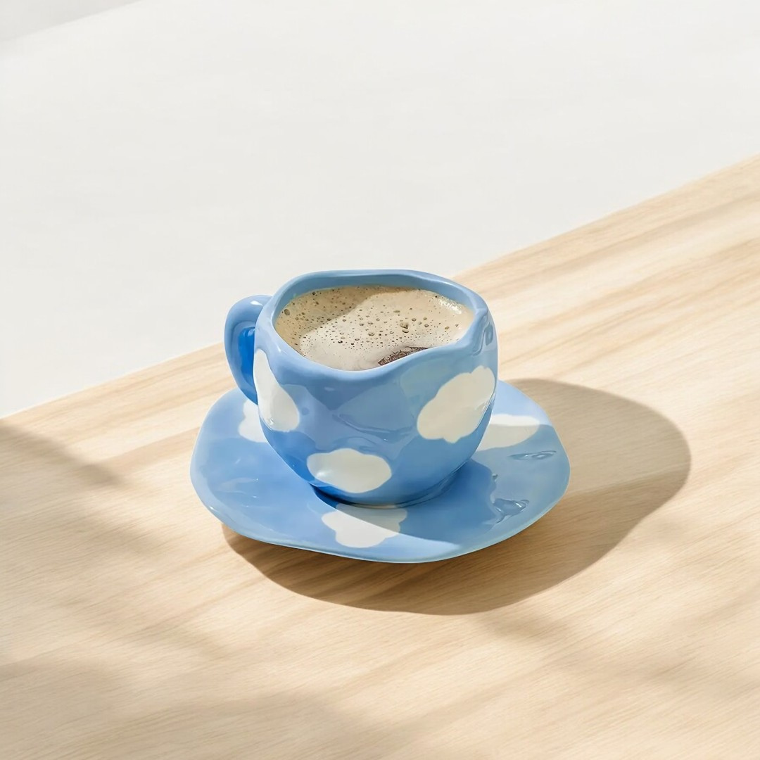 Blue Sky Ceramic Mug with Saucer