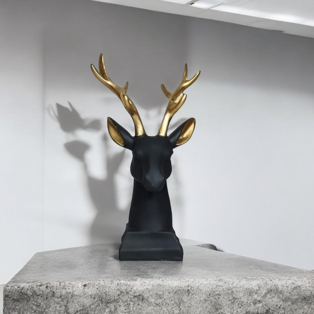 Elegant Black & Gold Deer Head Showpiece
