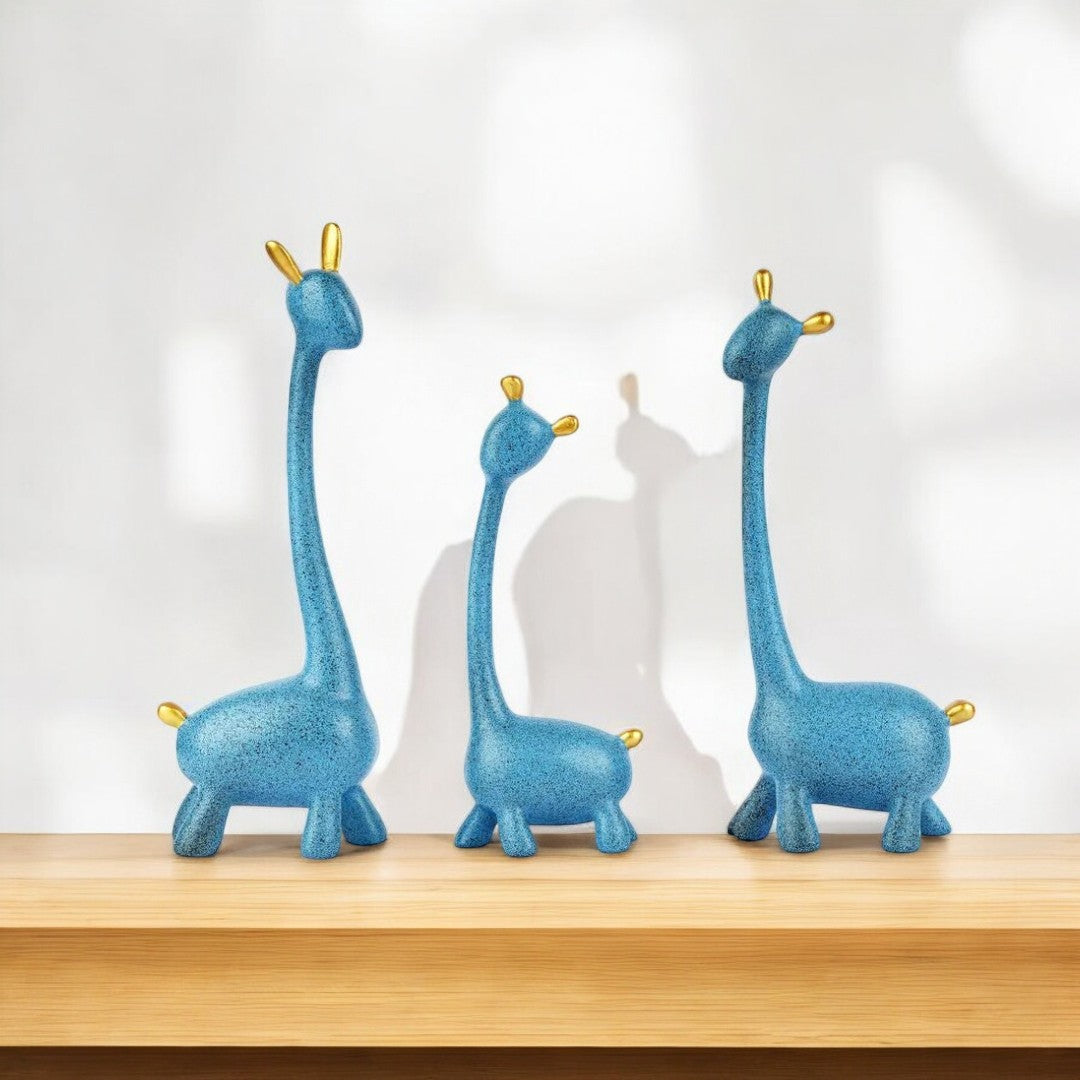 Elegant Blue Giraffe Figurine Set