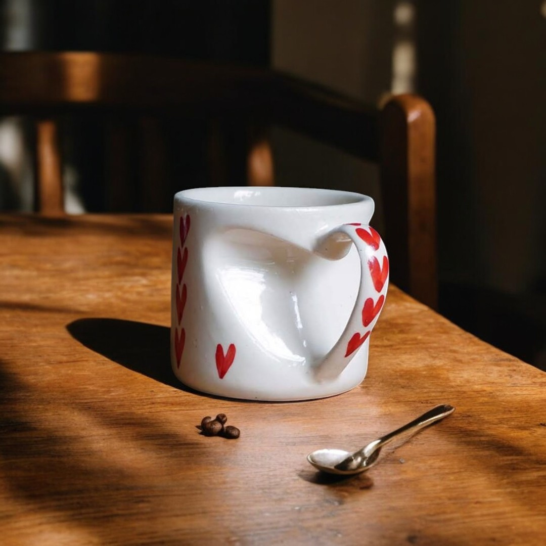 Heart Handle Ceramic Coffee Mug - Set of 2