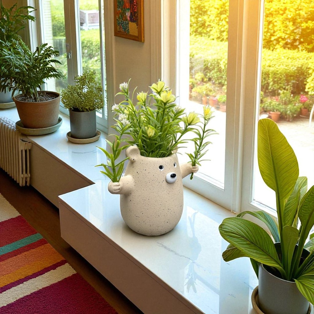 Cute Bear-Shaped Ceramic Planter Pot