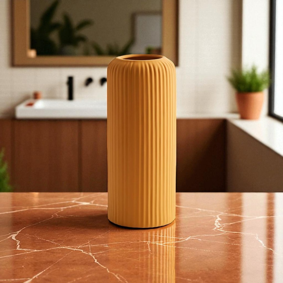 Sunbeam Ribbed Ceramic Vase (Mustard Yellow)