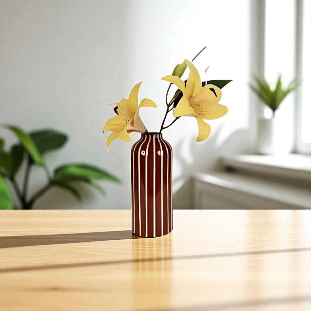 Vertical Stripe Vase - Maroon