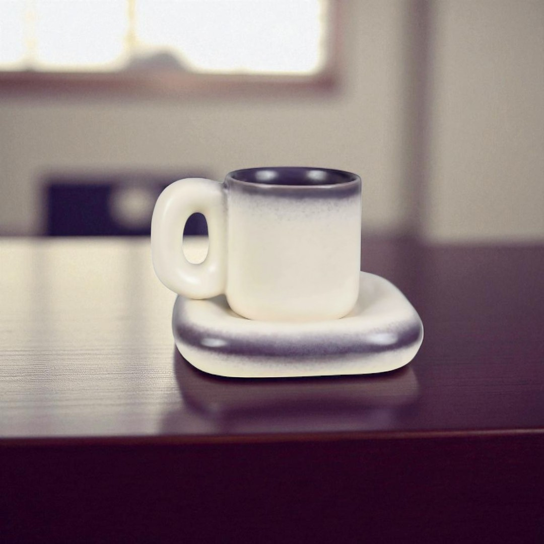 Gradient Glaze Ceramic Mug with Cushion Saucer