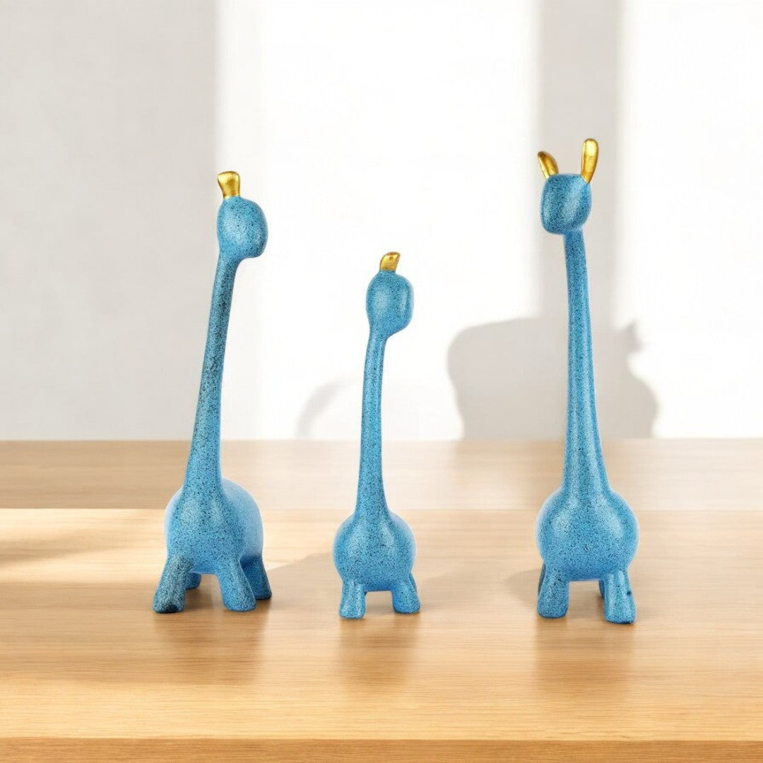 Elegant Blue Giraffe Figurine Set