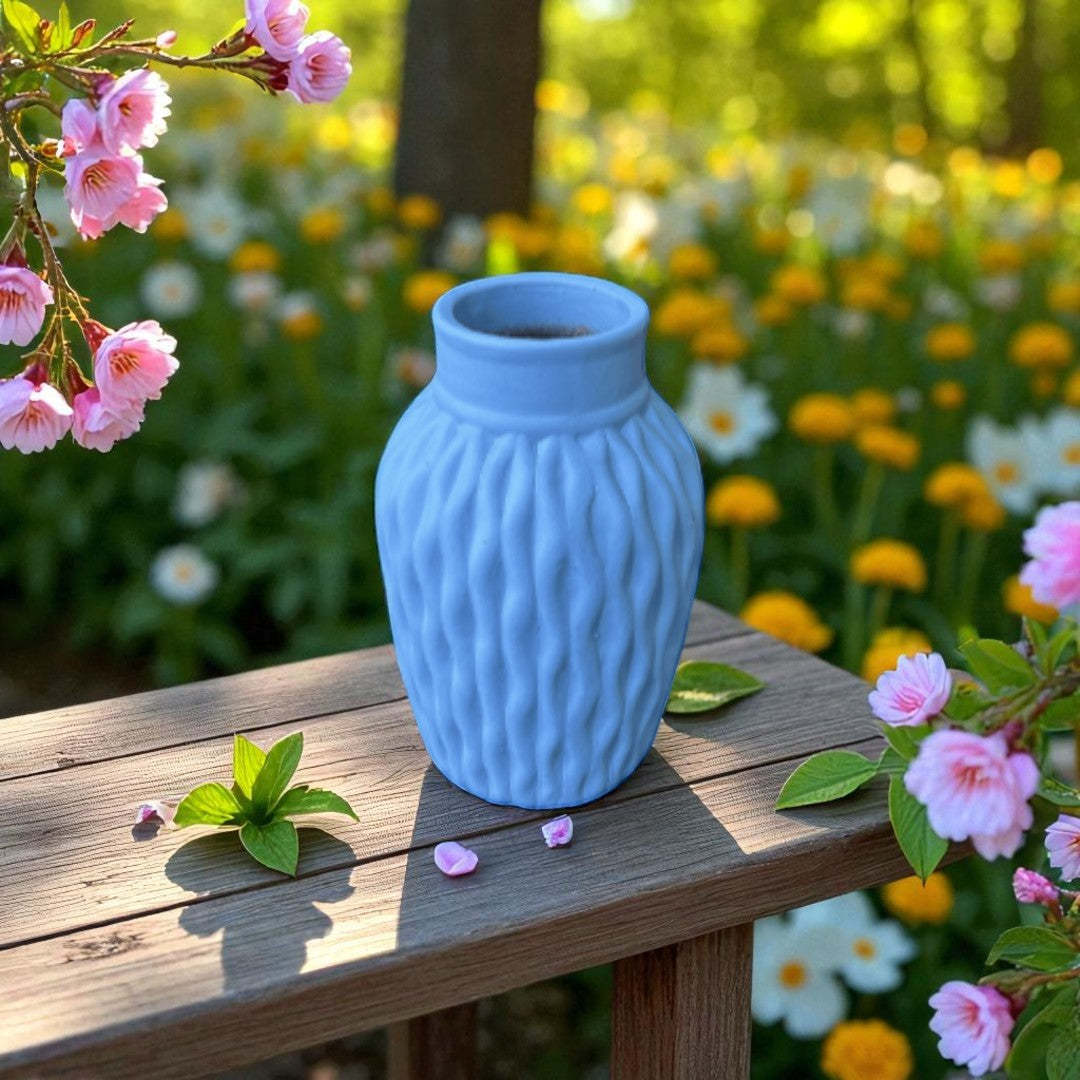 Wavy Textured Vase - Sky Blue