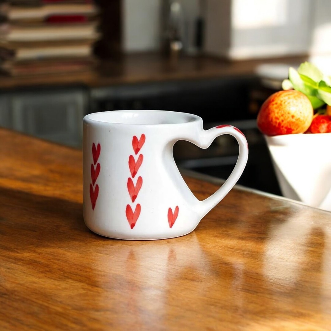 Heart Handle Ceramic Coffee Mug - Set of 2