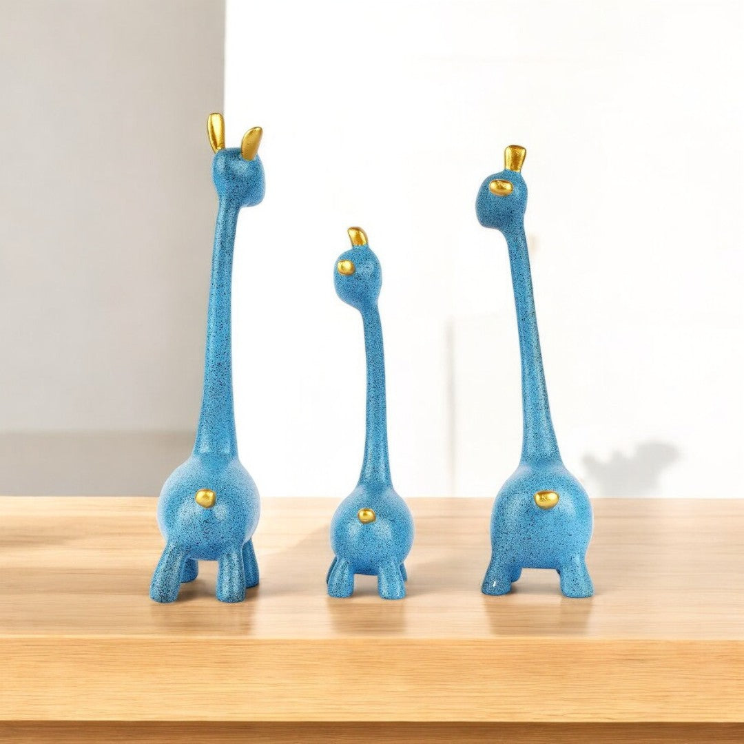 Elegant Blue Giraffe Figurine Set