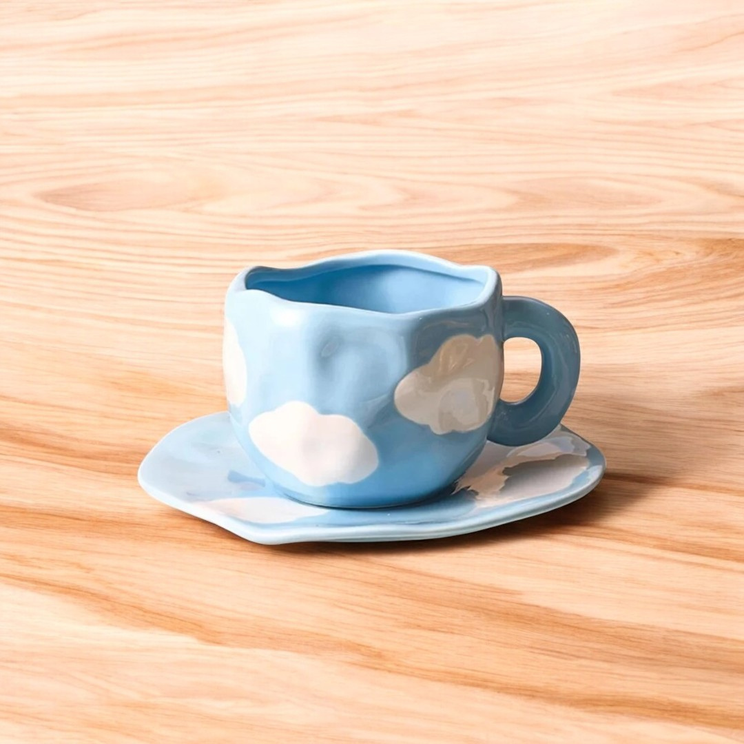 Blue Sky Ceramic Mug with Saucer