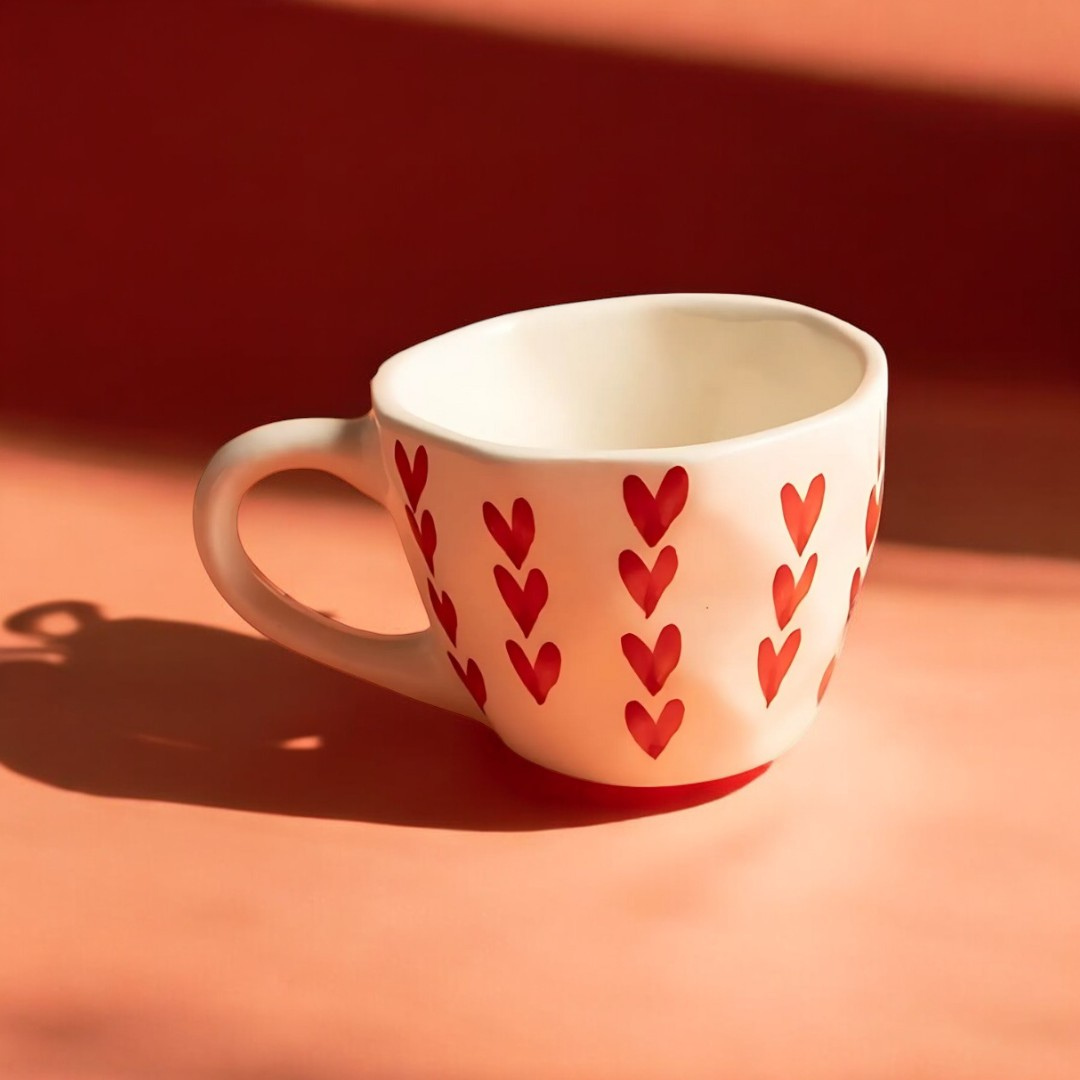 Heart Painted Ceramic Coffee Mug - Set of 2