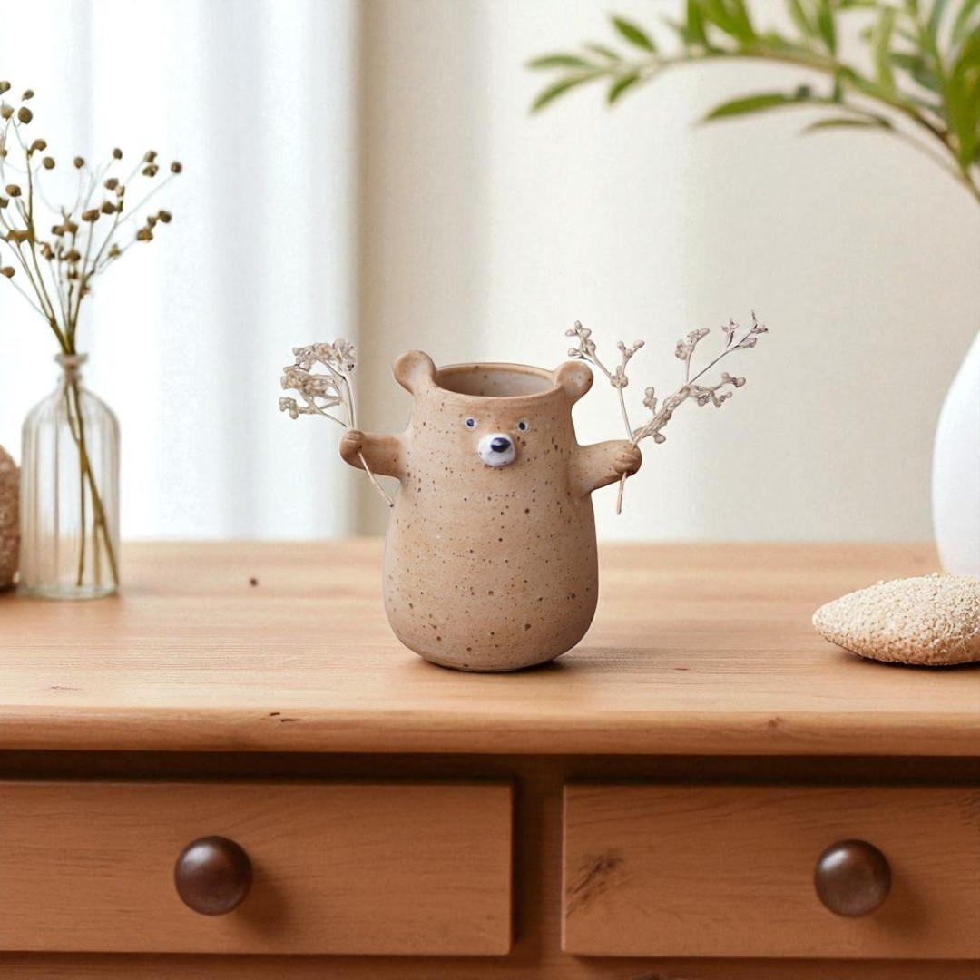 Cute Bear-Shaped Ceramic Planter Pot