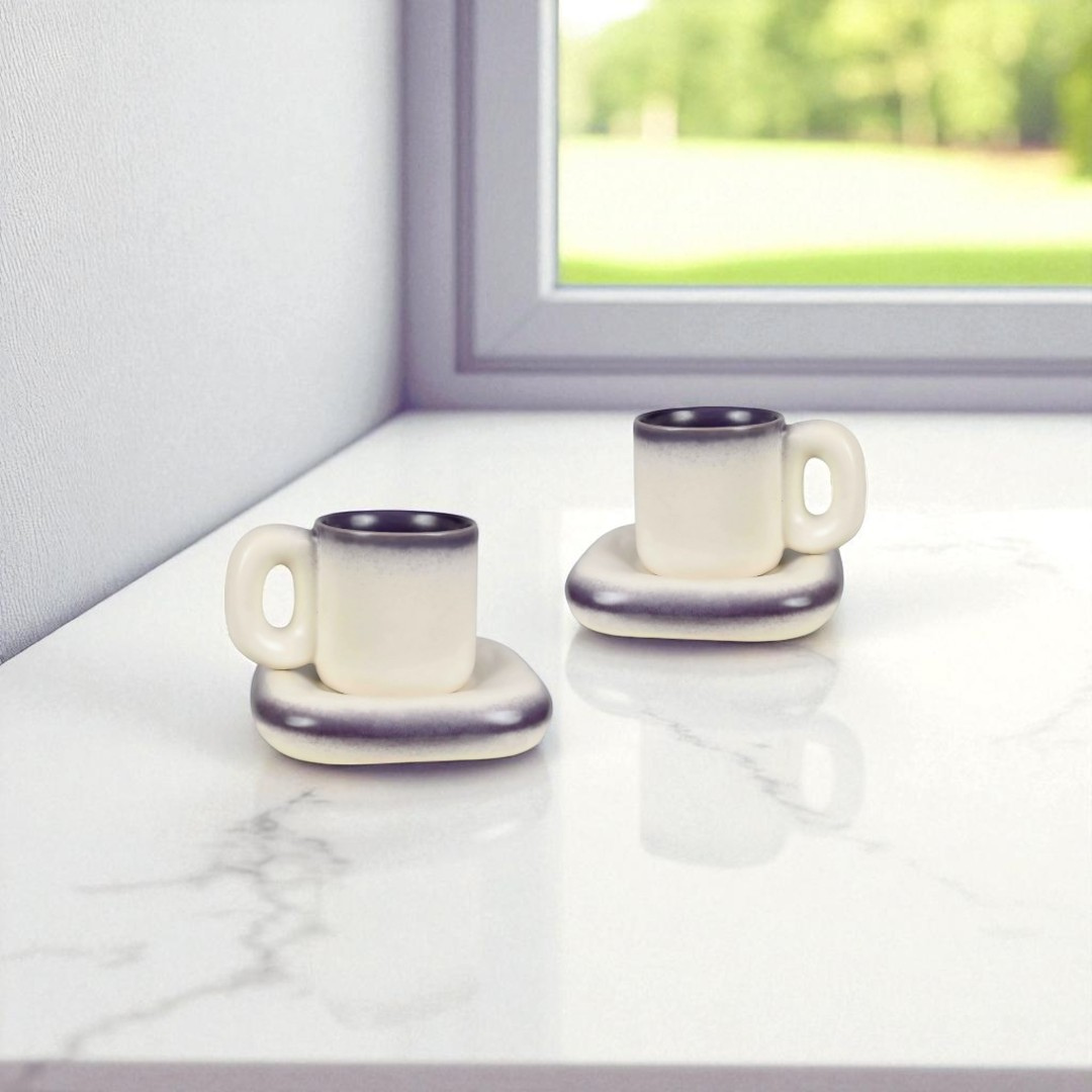 Gradient Glaze Ceramic Mug with Cushion Saucer