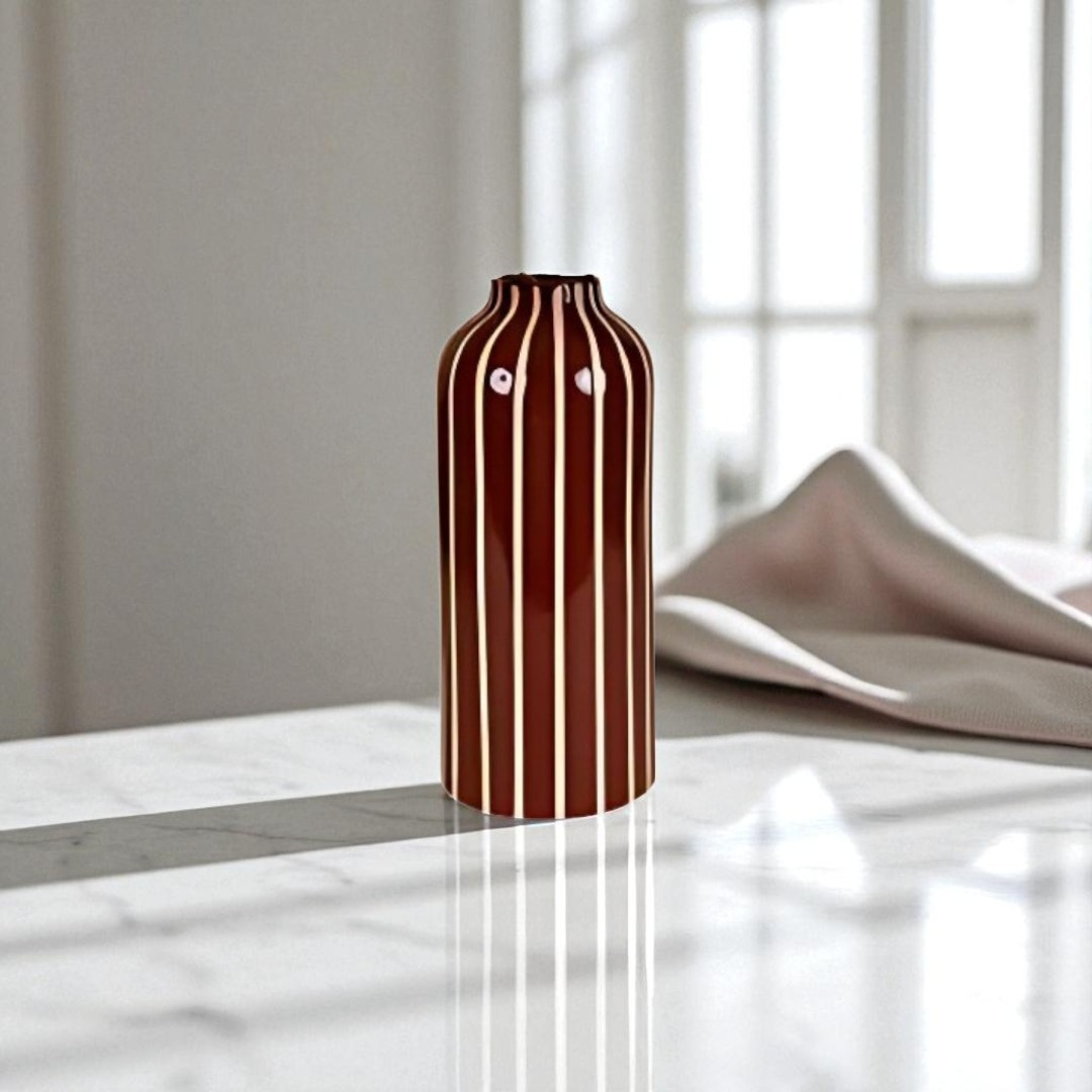 Vertical Stripe Vase - Maroon
