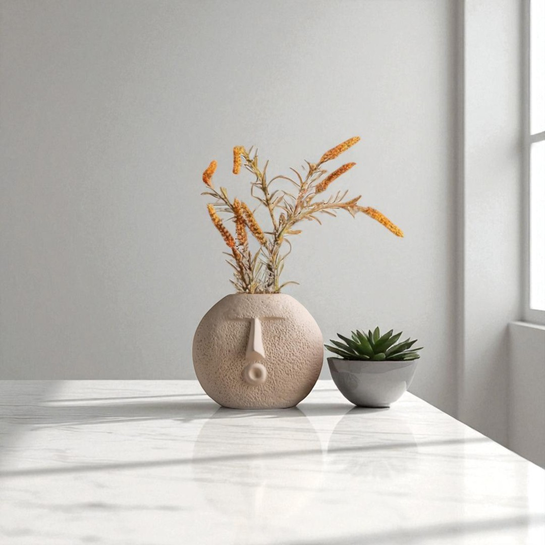 Abstract Face Ceramic Vase - Set of 2