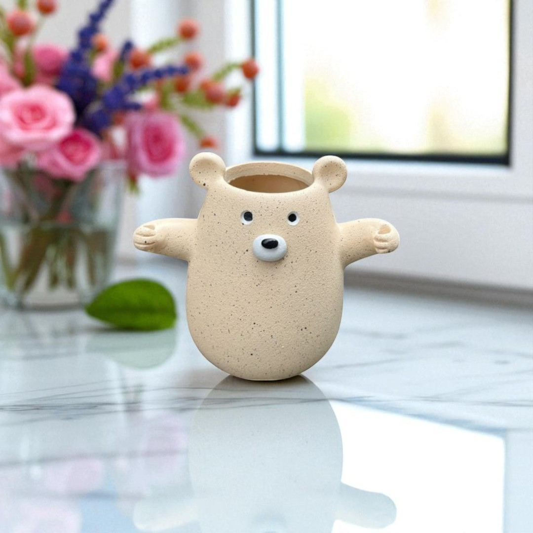 Cute Bear-Shaped Ceramic Planter Pot