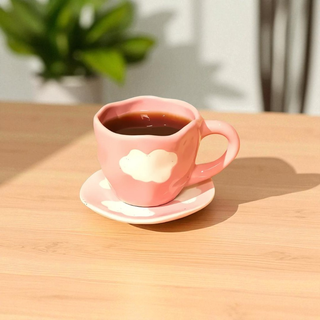 Pink Sky Ceramic Mug with Saucer