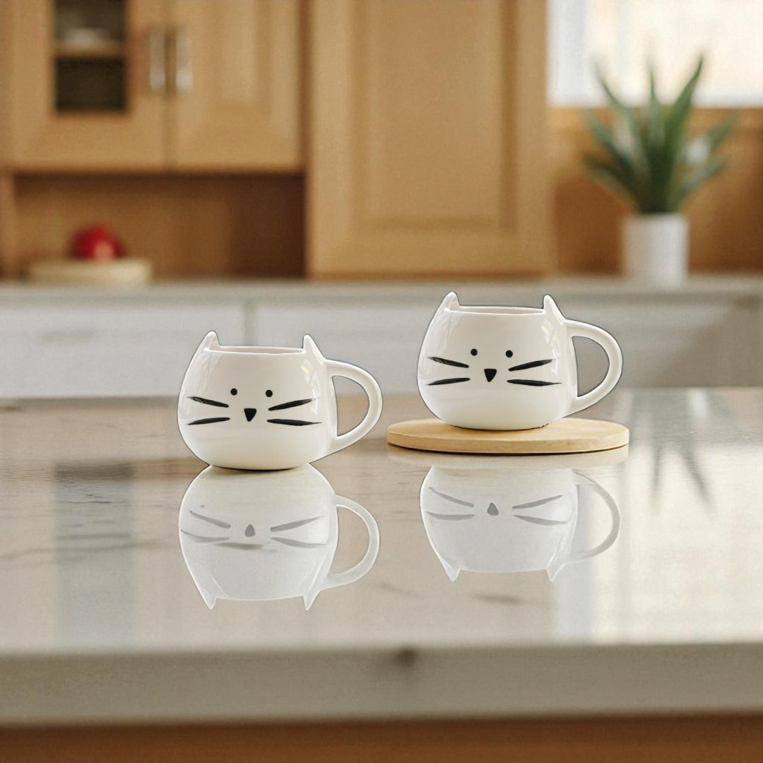 Cute Cat Coffee Mug - Set of 2