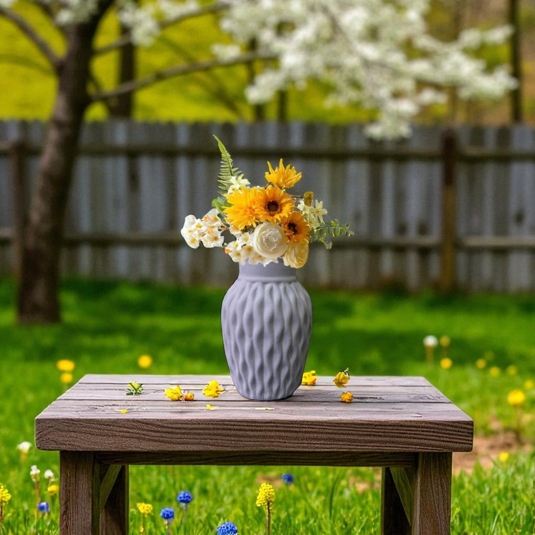 Wavy Textured Vase - Pastel Gray