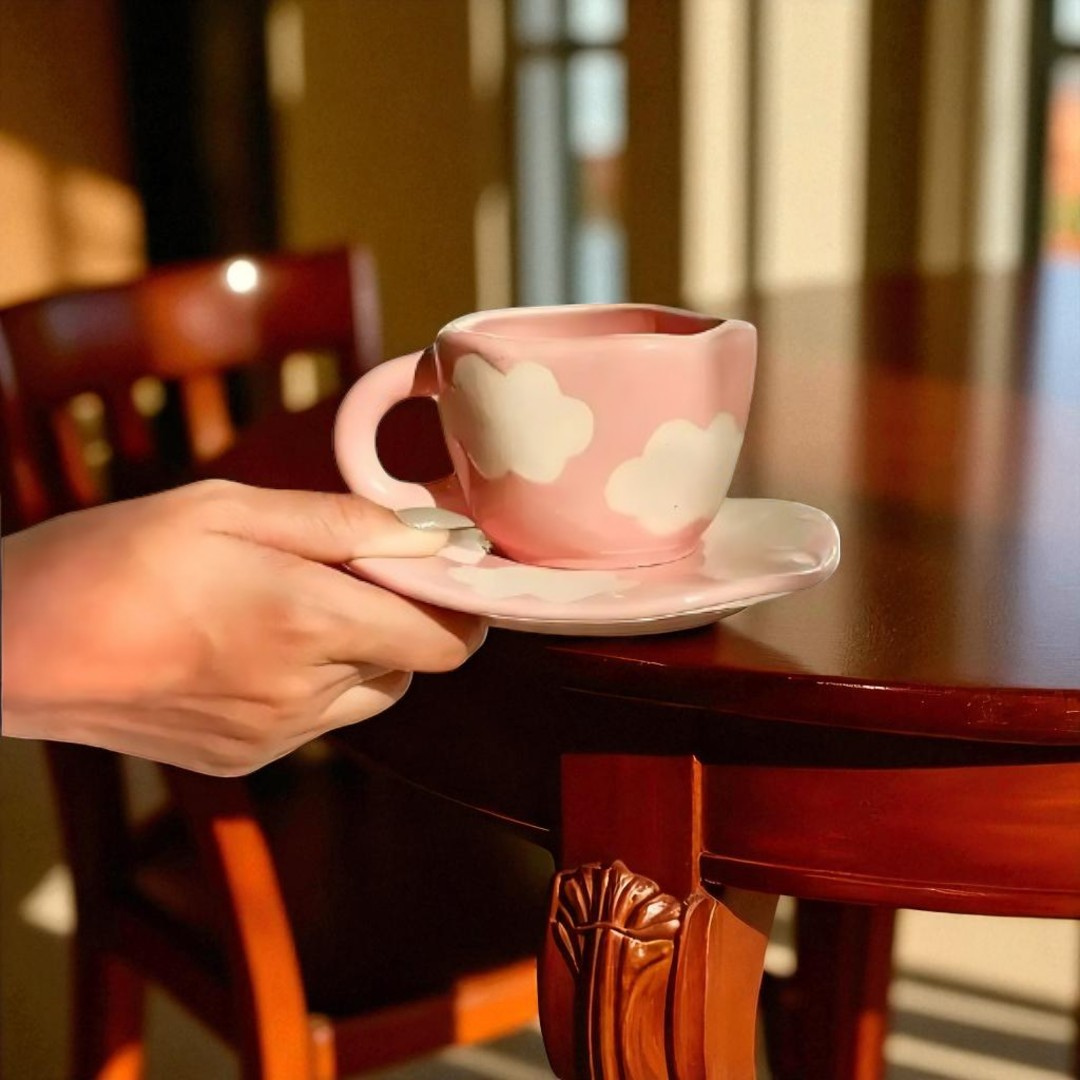 Pink Sky Ceramic Mug with Saucer