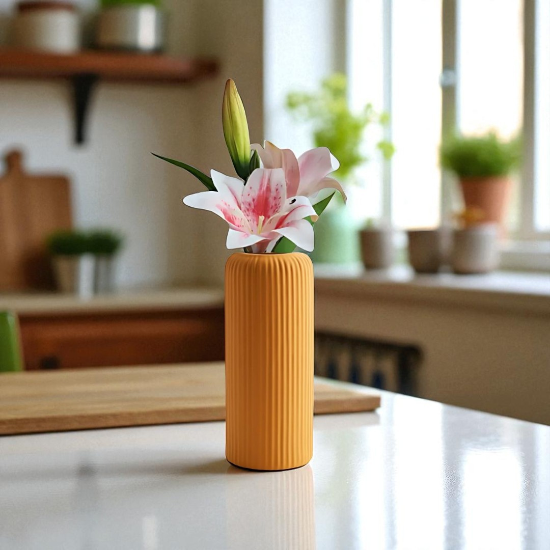 Sunbeam Ribbed Ceramic Vase (Mustard Yellow)