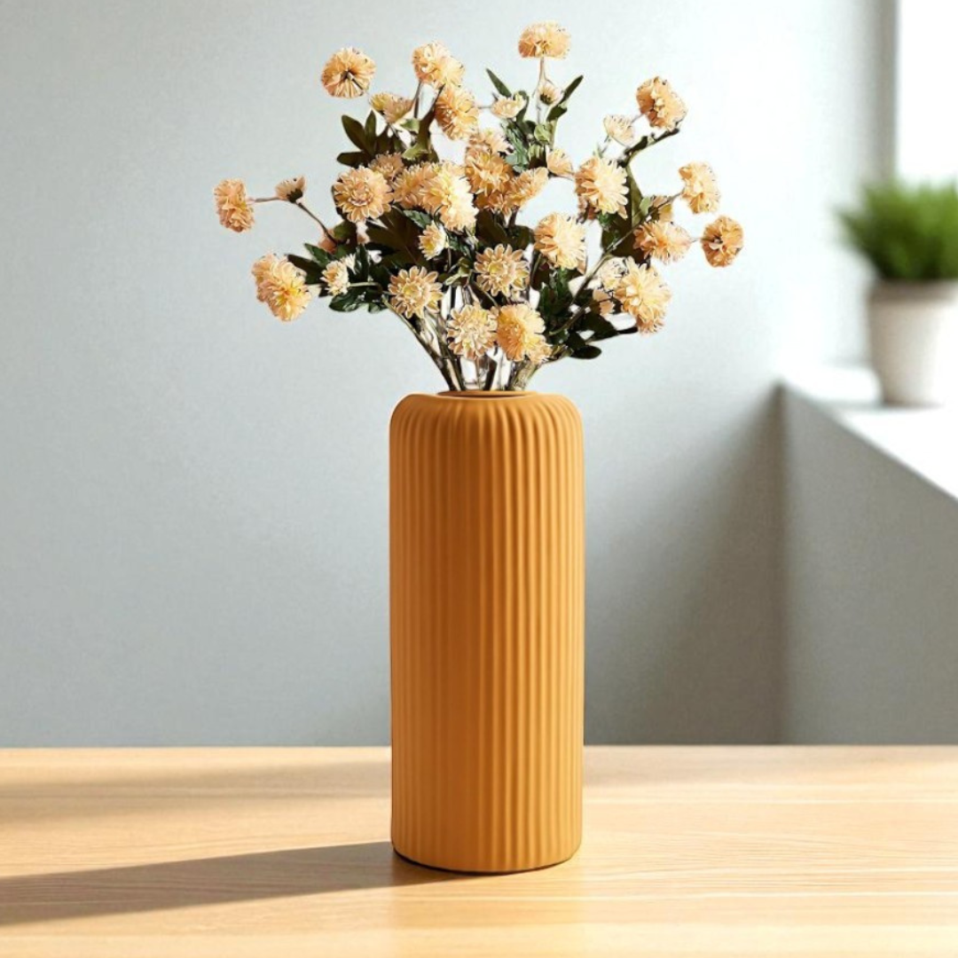 Sunbeam Ribbed Ceramic Vase (Mustard Yellow)