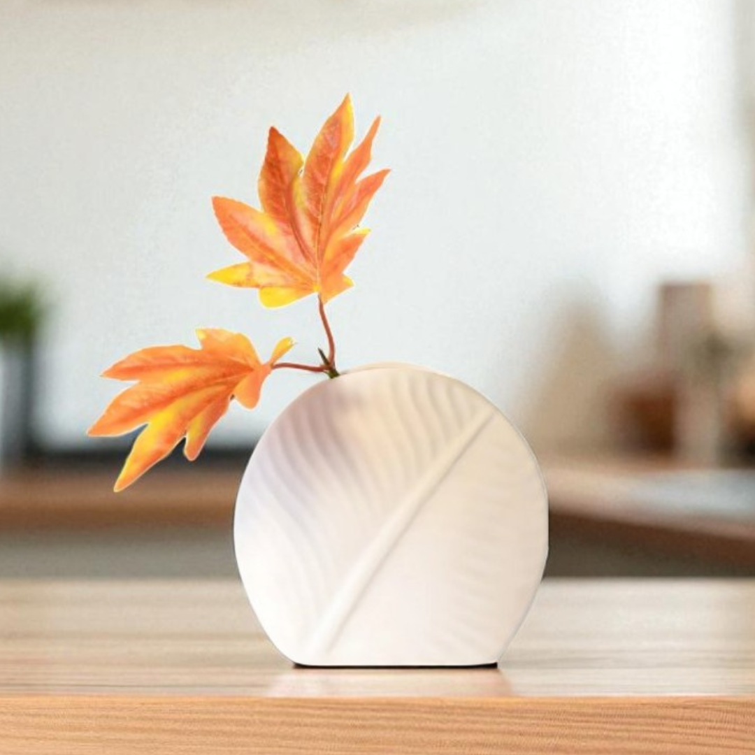 Luna Leaf Minimal Vase (White)