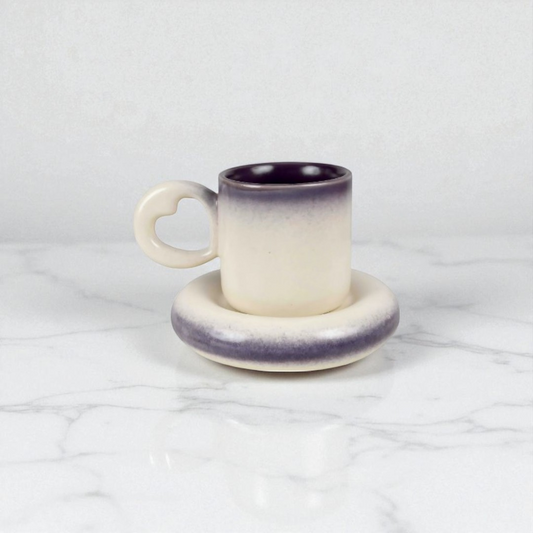 Heart Handle Gradient Ceramic Mug with Saucer