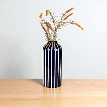 Vertical Stripe Vase - Navy Blue