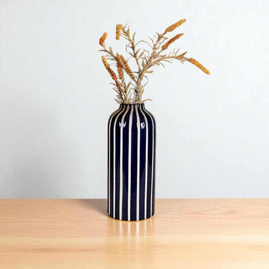 Vertical Stripe Vase - Navy Blue
