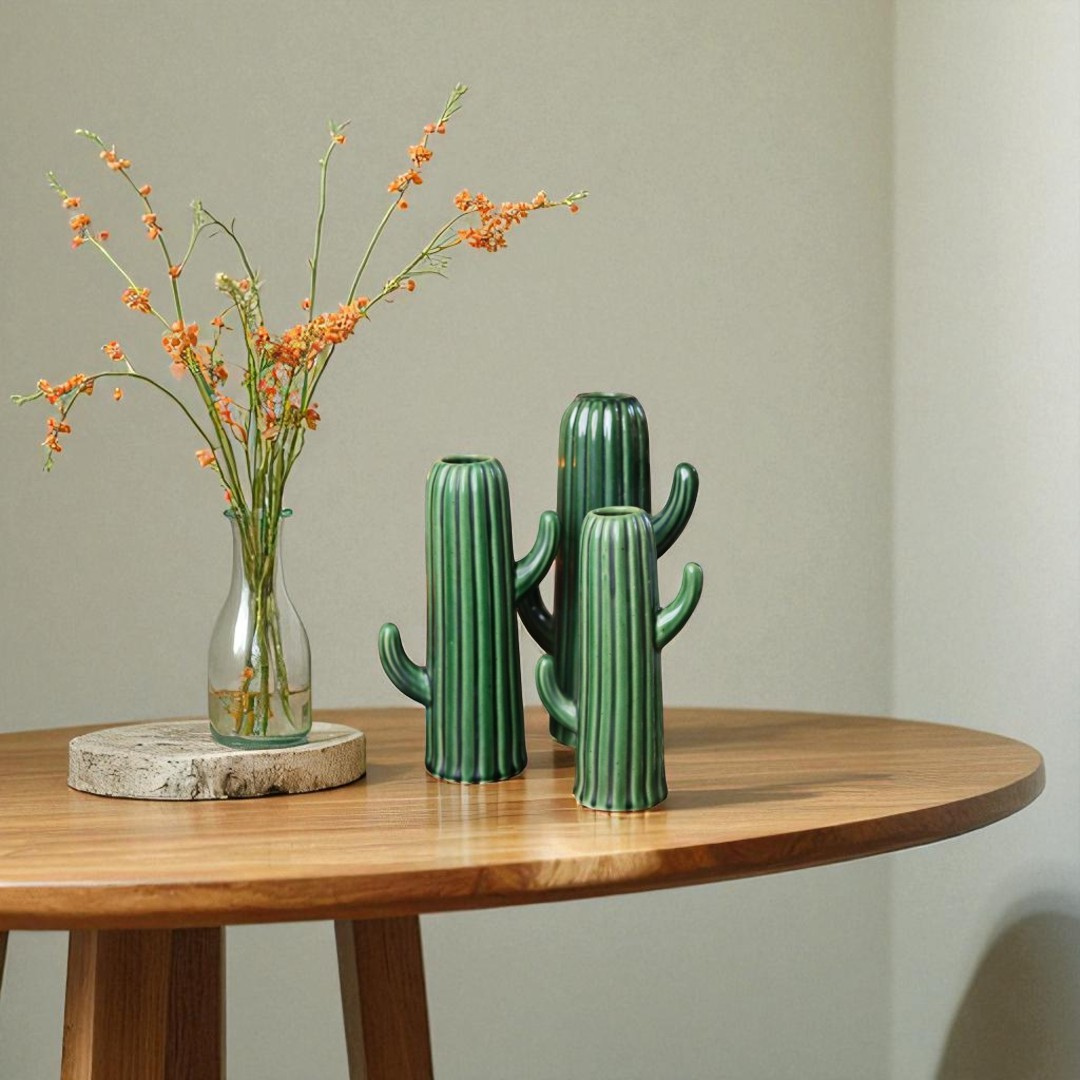 Cactus-Inspired Ceramic Vase Set