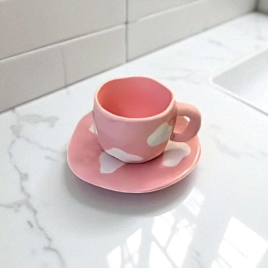 Pink Sky Ceramic Mug with Saucer