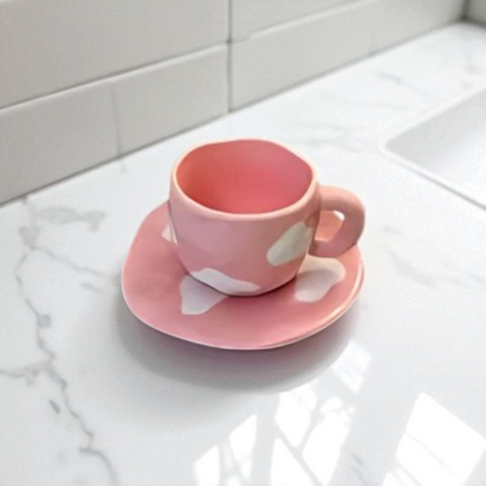 Pink Sky Ceramic Mug with Saucer