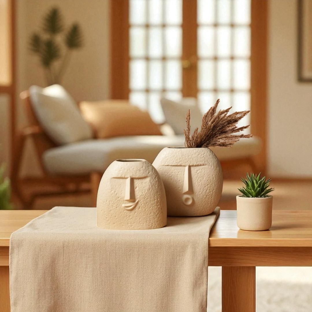 Abstract Face Ceramic Vase - Set of 2