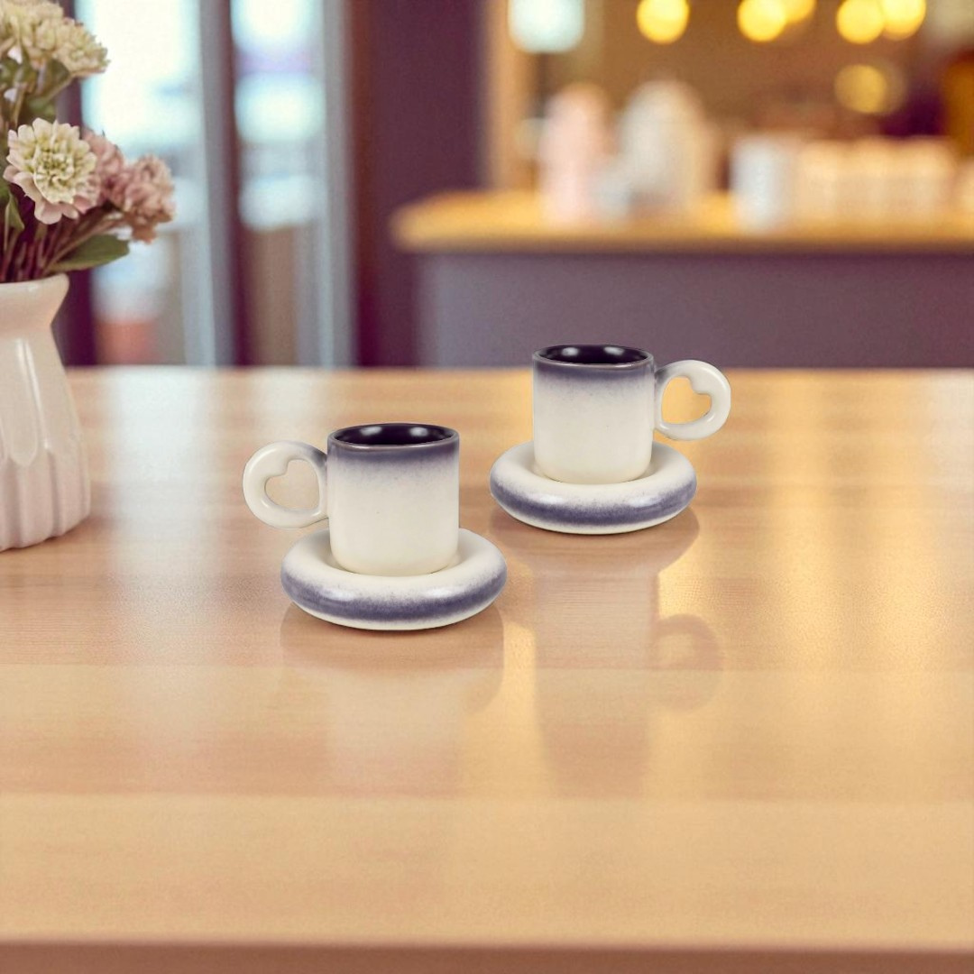 Heart Handle Gradient Ceramic Mug with Saucer